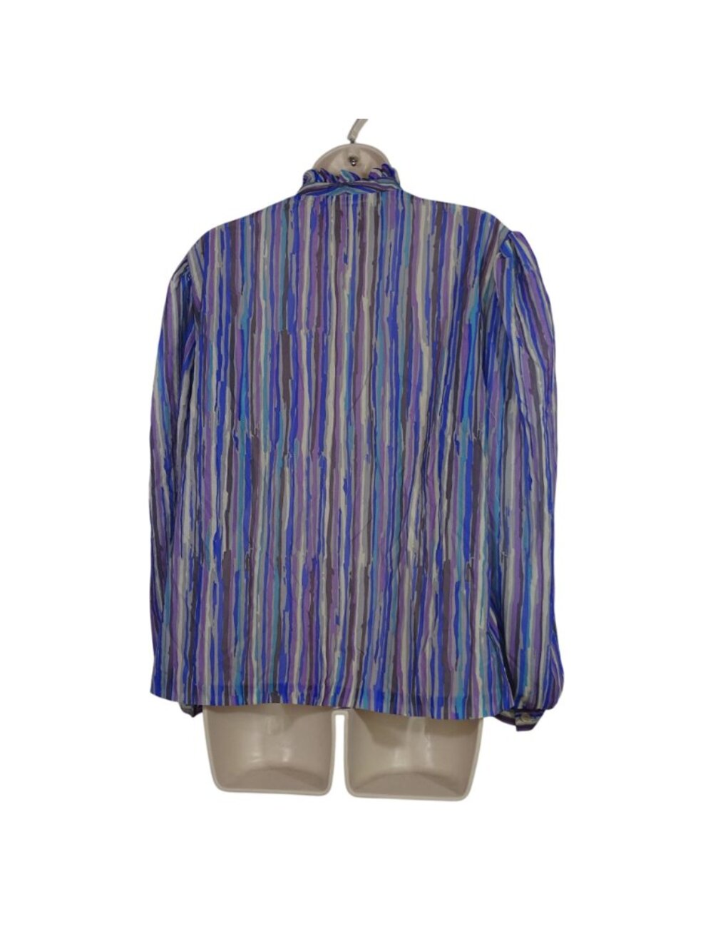 Vintage 80s Teddi Of California Multicolor Stripe Ruffle Blouse Size 18 Office - Picture 5 of 11
